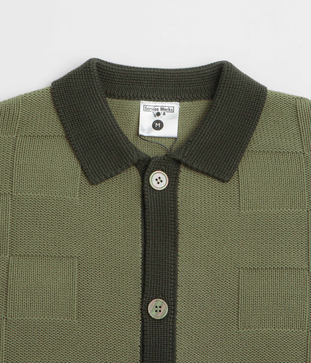 Service Works Check Panel Cardigan - Olive