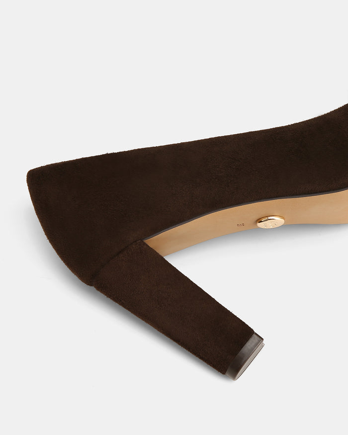 Shilo Espresso Suede Leather High Heel Pumps