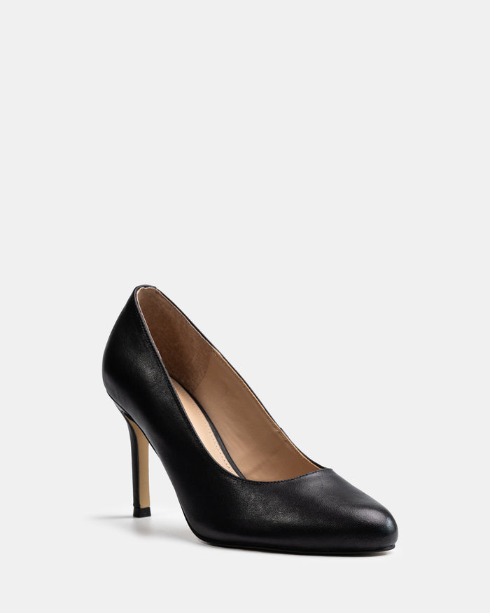 Tash Black Leather Stiletto Pump