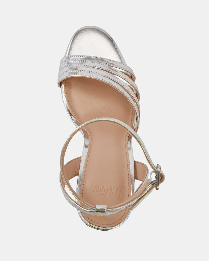 Tate Dark Silver Metallic Leather Strappy Heel