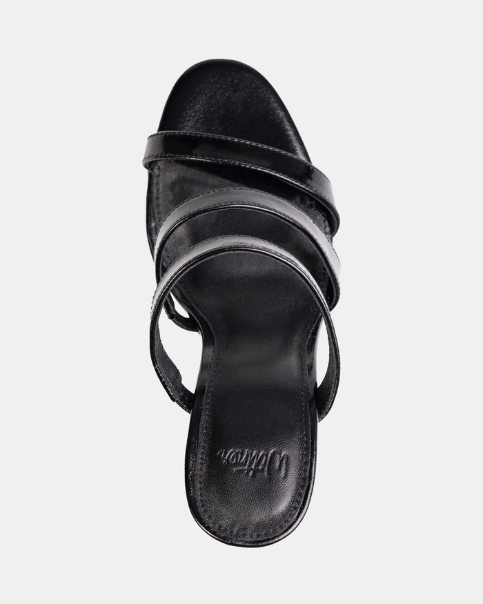 Terra Black Creased Leather Strappy Heel