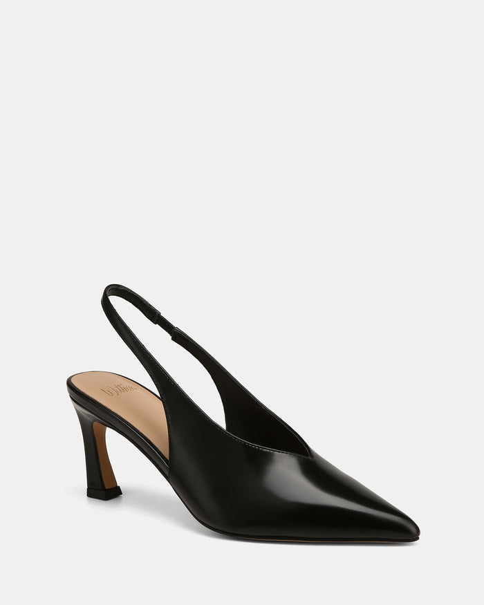 Tessa Black Leather High Heel Slingbacks