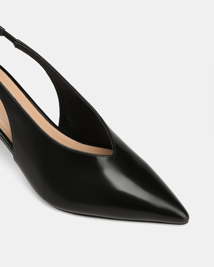 Tessa Black Leather High Heel Slingbacks