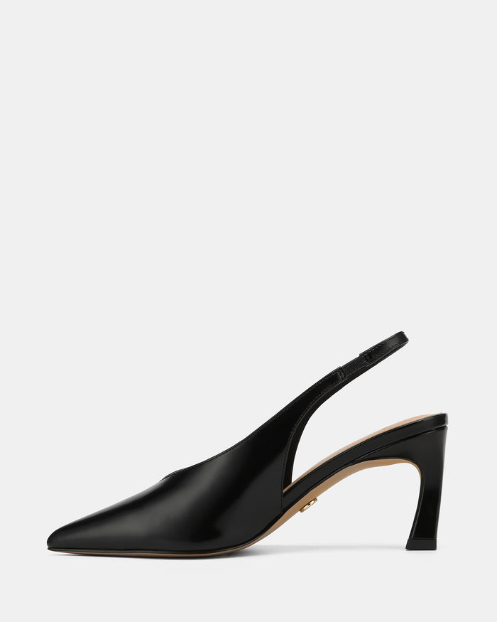Tessa Black Leather High Heel Slingbacks