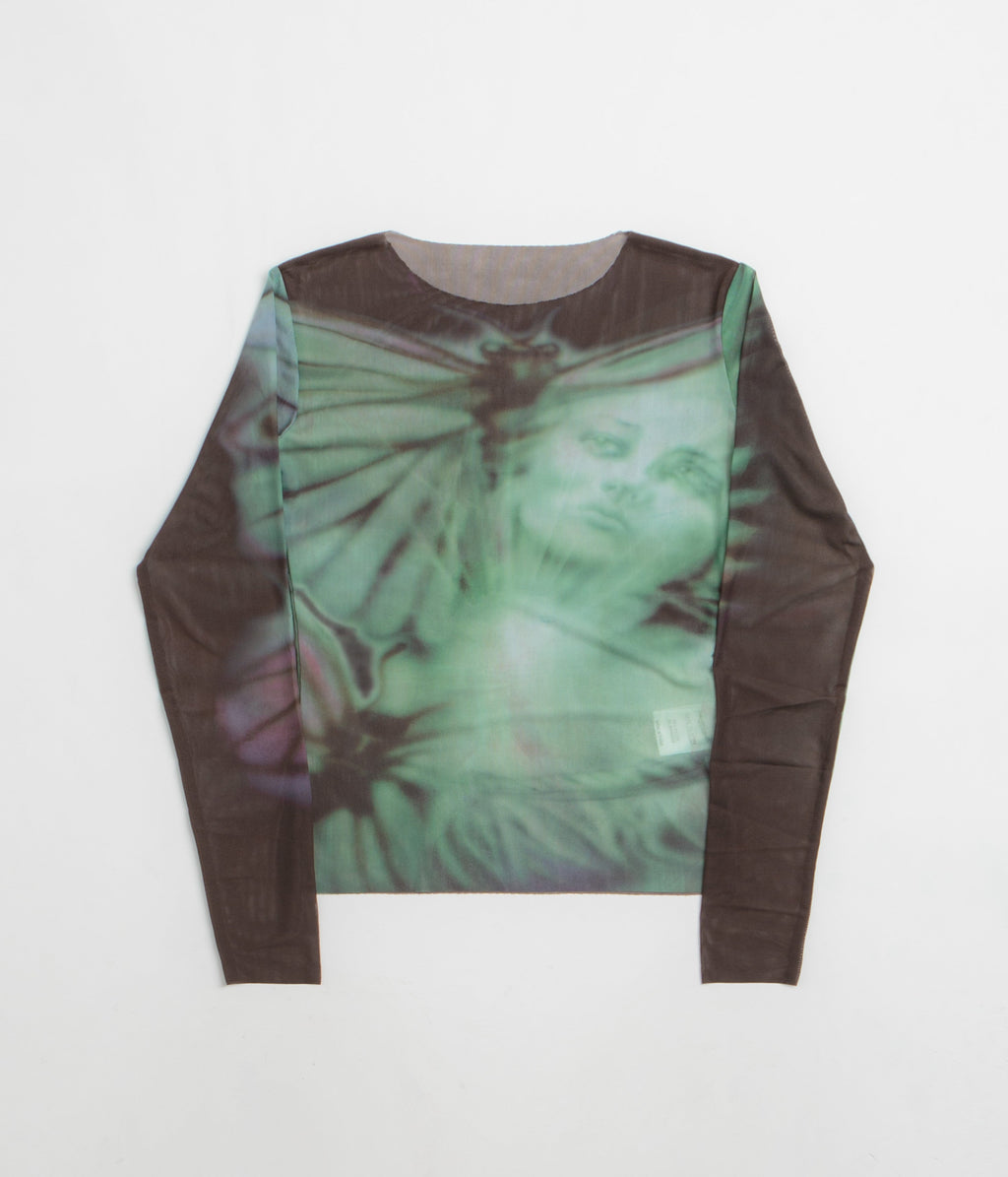 Yardsale Womens Butterfly Mesh Long Sleeve T-Shirt - Black