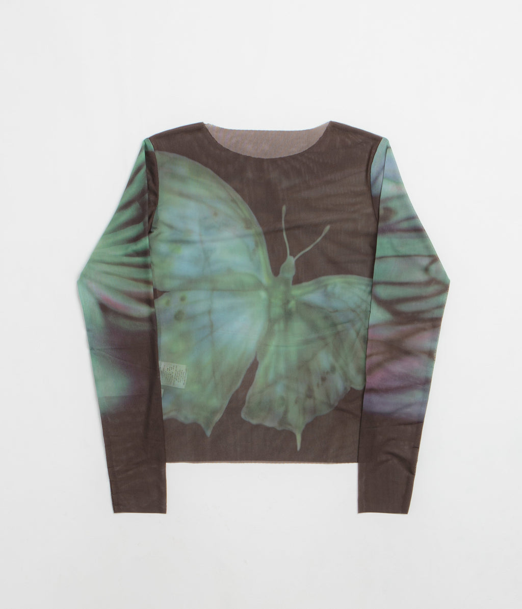Yardsale Womens Butterfly Mesh Long Sleeve T-Shirt - Black