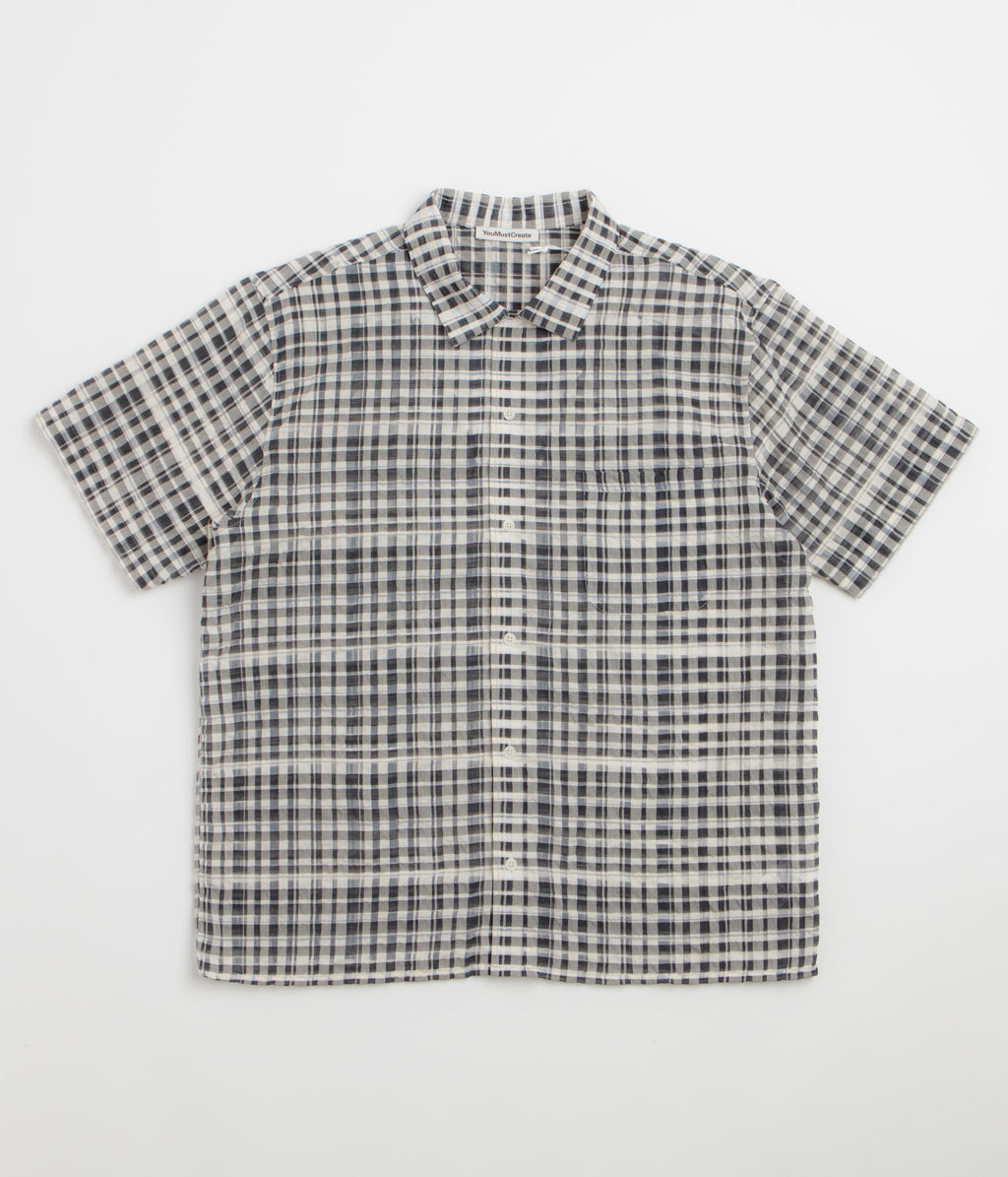 YMC Malick Short Sleeve Shirt - Charcoal / Off White
