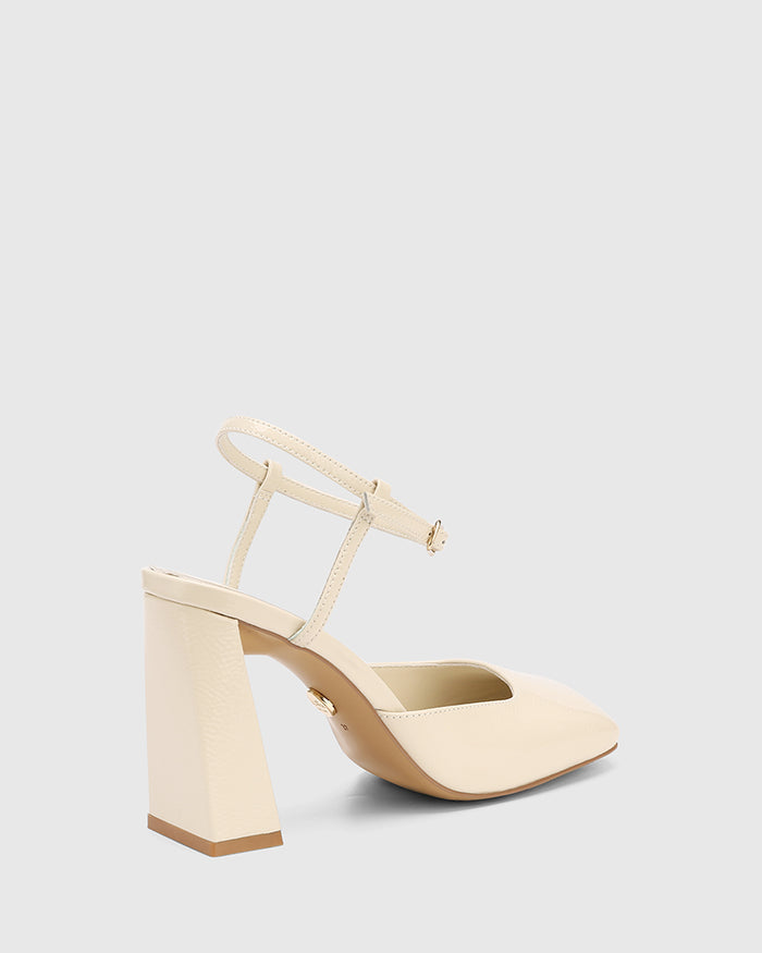 Youki Vintage Ivory Crinkle Patent Leather Block Heel