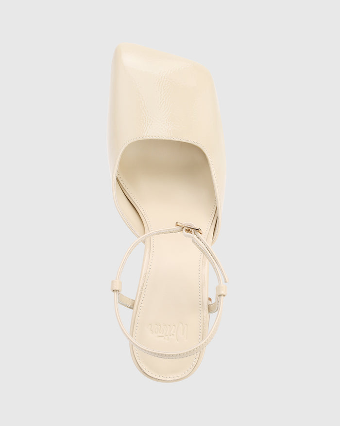 Youki Vintage Ivory Crinkle Patent Leather Block Heel
